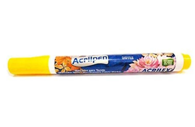 CANETA PARA TECIDO AMARELO OURO 505 ACRILPEN - MARCADOR PERMANENTE PONTA 5MM | ACRILEX 4412