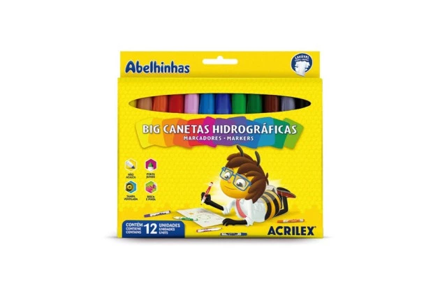 HIDROCOR 12 CORES GROSSO LAVAVEL BIG ACRILEX 6932