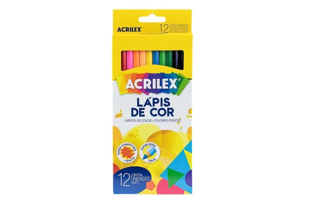 LÁPIS DE COR 12 CORES HEXAGONALMINA 3MM ACRILEX 9692