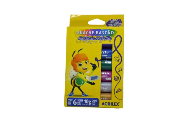 TINTA GUACHE 6 CORES BASTAO METALLIC FANTASIA 10G 2009 ACRILEX