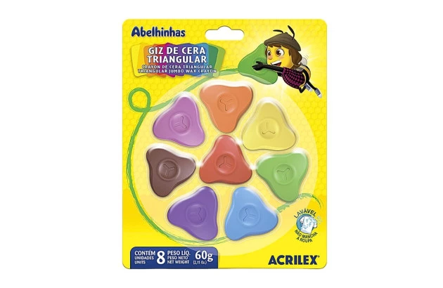 GIZ DE CERA TRIANGULAR 8 CORES 60G LAVAVEL ACRILEX
