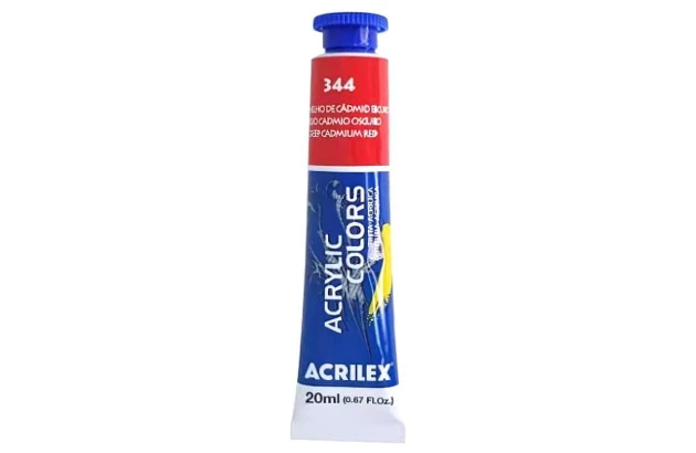 TINTA ACRÍLICA PARA TELA ACRYLIC COLORS 20ML VERMELHO DE CÁDMIO ESCURO 344 - UNIDADE | ACRILEX 13123