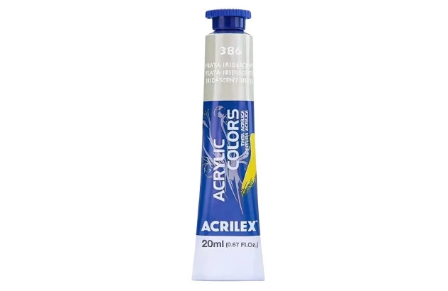 TINTA ACRÍLICA PARA TELA ACRYLIC COLORS METÁLICA 20ML PRATA IRIDESCENTE 386 -UNIDADE | ACRILEX 13123
