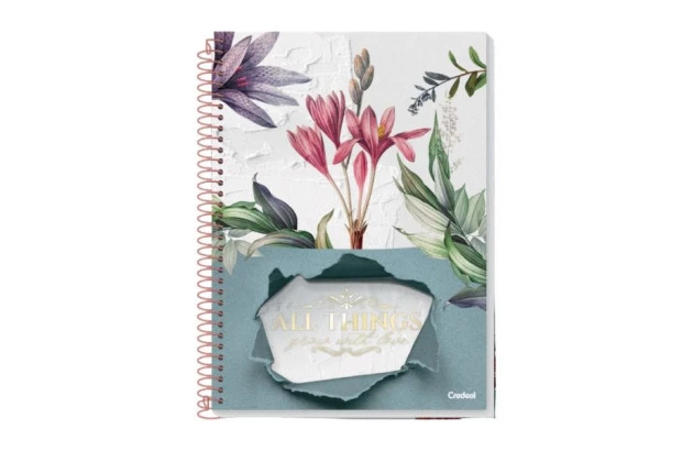 CADERNO CAPA DURA COLEGIAL 10 MATERIAS 160 FOLHAS BOTANICAL CREDEAL