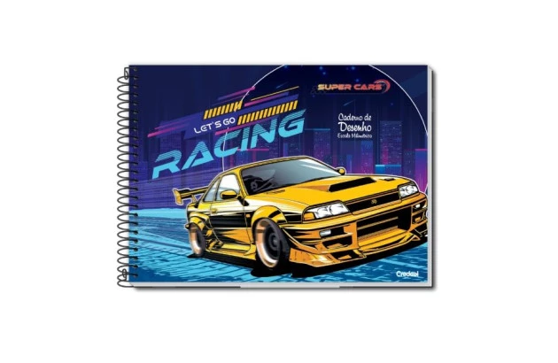 CADERNO DE DESENHO CAPA DURA SUPER CARS CREDEAL