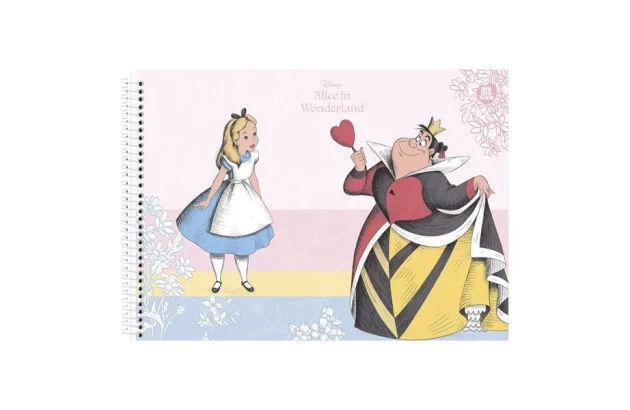 CADERNO DE DESENHO CAPA DURA 60 FOLHAS ALICE NO PAÍS DAS MARAVILHAS ANIMATIVA