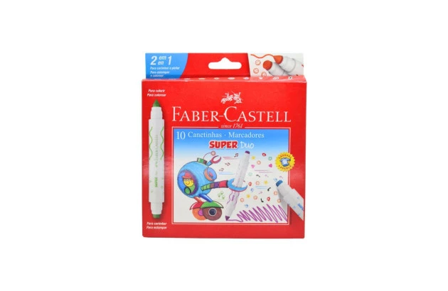 CANETA HIDROGRAFICA 10 CORES  DUO 2 PONTAS SUPER FABER CASTELL