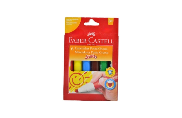 CANETA HIDROGRAFICA 6 CORES JUMBO TRIANGULAR FABER CASTELL