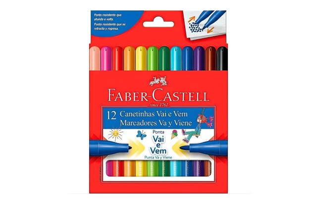 CANETINHA 12 CORES HIDROCOR VAI E VEM LAVÁVEL FABER CASTELL