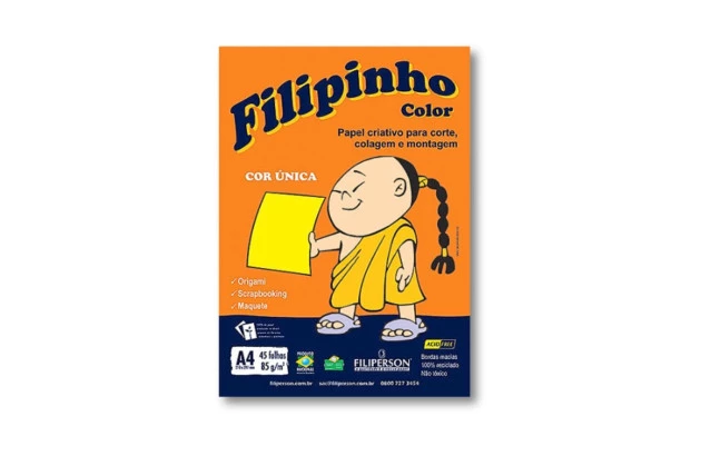 BLOCO PAPEL FILIPINHO COLOR AMARELO A4 85G 45 FOLHAS - FILIPERSON 1043