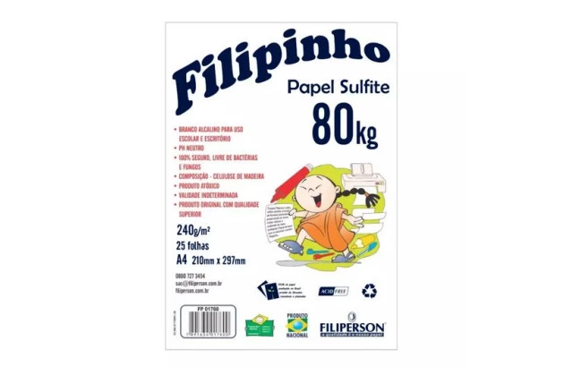 BLOCO DE PAPEL A4 80KG 240 GRAMAS 25 FOLHAS SULFITE 1760 FILIPINHO