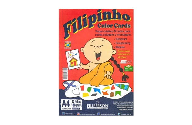 BLOCO DE PAPEL CRIATIVO COLOR CARDS A4 8 CORES 180G 32 FOLHAS - FILIPERSON 1770