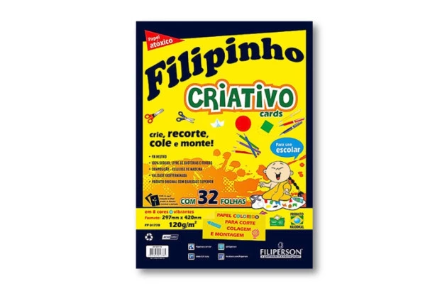 BLOCO DE PAPEL CRIATIVO CARDS A3 8 CORES 120G 32 FOLHAS - FILIPERSON 1778