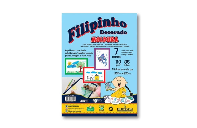 BLOCO DE PAPEL MOLDURA DECORADO A4 7 CORES 120G 35 FOLHAS - FILIPERSON 1794