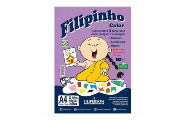 BLOCO PAPEL CRIATIVO A4 8 CORES 85G 32 FOLHAS 1795 FILIPINHO