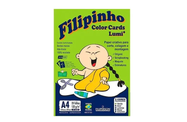 BLOCO DE PAPEL CRIATIVO COLOR CARDS LUMI A4 120G 5 CORES 25 FOLHAS - FILIPERSON 3820