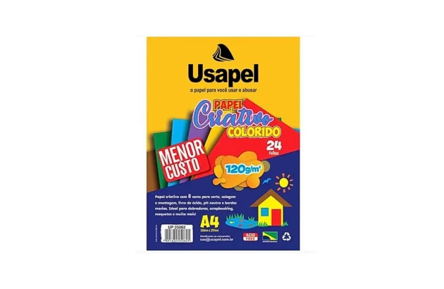 BLOCO DE PAPEL CRIATIVO COLORIDO A4 8 CORES 120G 24 FOLHAS - USAPEL 25062