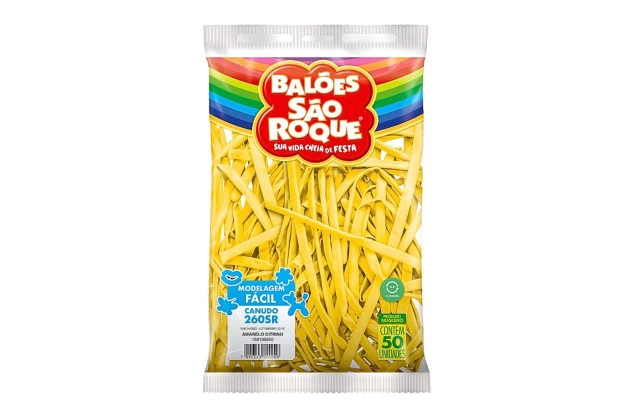 BALÃO CANUDO 260SR AMARELO CITRINO 50 UNDS SÃO ROQUE