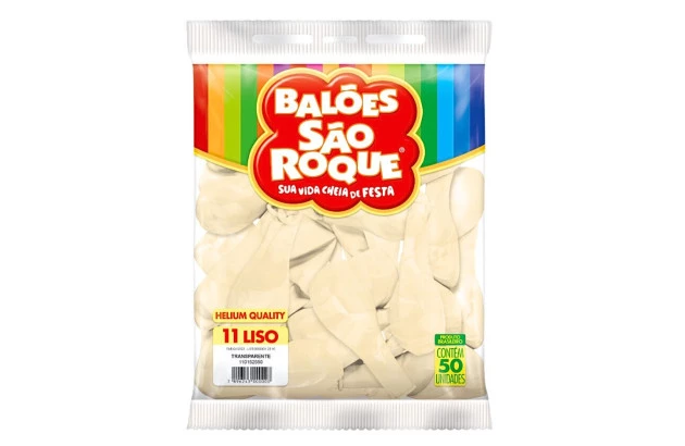 BALÃO LISO 11 POLEGADAS REDONDO TRANSPARENTE HELIUM QUALITY 50 UNDS SÃO ROQUE