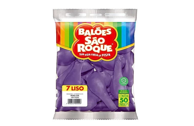 BALÃO LISO 7 POLEGADAS ROXO UVA 50 UNDS SÃO ROQUE