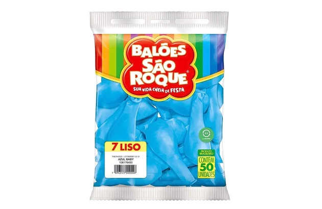 BALÃO LISO 7 POLEGADAS AZUL BABY 50 UNDS SÃO ROQUE