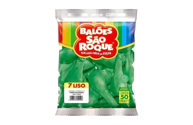 BALÃO LISO 7 POLEGADAS VERDE BANDEIRA 50 UNDS SÃO ROQUE