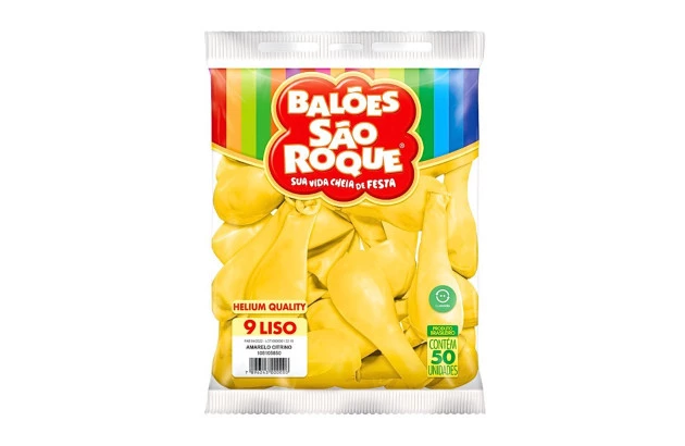 BALÃO LISO 9 POLEGADAS AMARELO CITRINO HELIUM QUALITY 50 UNDS SÃO ROQUE