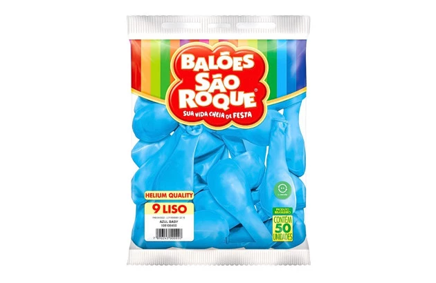BALÃO LISO 9 POLEGADAS AZUL BABY HELIUM QUALITY 50 UNDS SÃO ROQUE