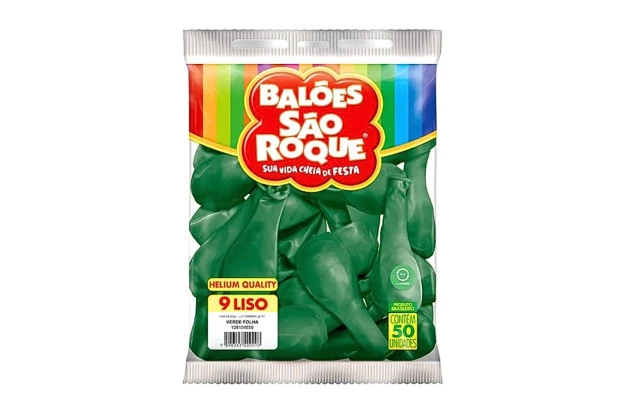 BALÃO LISO 9 POLEGADAS VERDE FOLHA HELIUM QUALITY 50 UNDS SÃO ROQUE