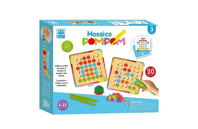 JOGO EDUCATIVO MOSAICO POMPOM  IDADE + 3 ANOS | NIG BRINQUEDOS