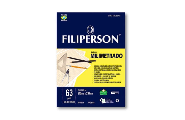 BLOCO PAPEL MILIMETRADO A4 63G 50 FOLHAS 210X297MM | FILIPERSON 1640