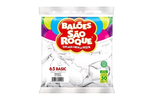 BALÃO LISO 6.5 POLEGADAS BRANCO 50 UNDS SÃO ROQUE