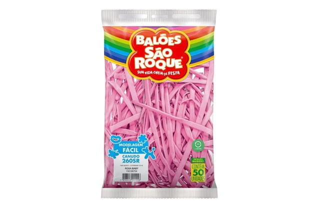 BALÃO CANUDO 260SR ROSA BABY 50 UNDS SÃO ROQUE