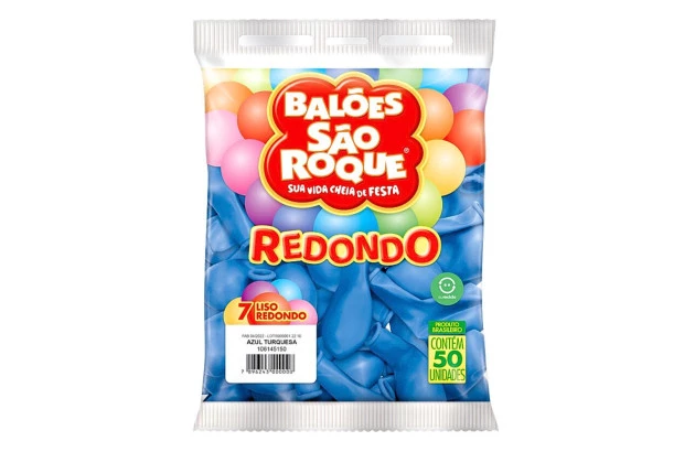 BALÃO LISO 7 POLEGADAS REDONDO AZUL TURQUEZA 50 UNDS SÃO ROQUE