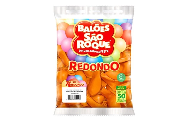 BALÃO LISO 7 POLEGADAS REDONDO LARANJA MANDARIM 50 UNDS SÃO ROQUE