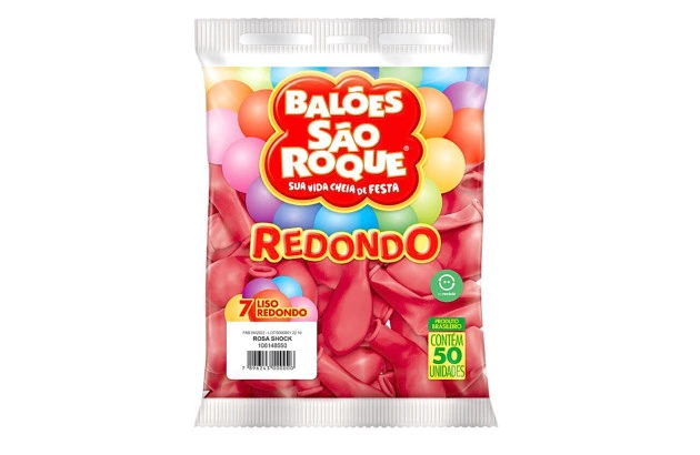 BALÃO LISO 7 POLEGADAS REDONDO ROSA SHOCK 50 UNDS SÃO ROQUE
