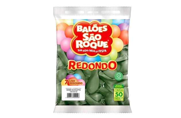 BALÃO LISO 7 POLEGADAS REDONDO VERDE EUCALIPTO 50 UNDS SÃO ROQUE