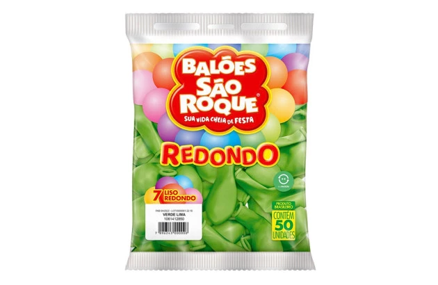 BALÃO LISO 7 POLEGADAS REDONDO VERDE LIMA 50 UNDS SÃO ROQUE