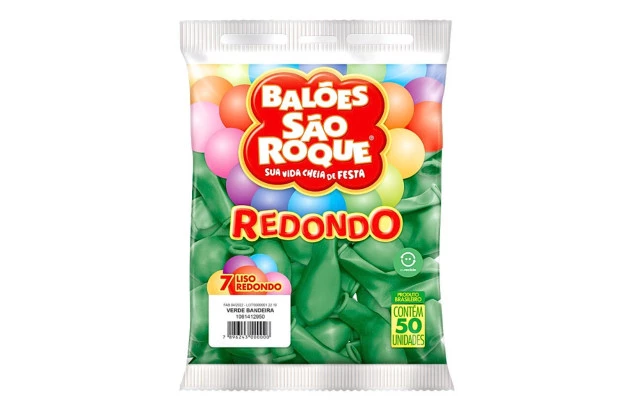 BALÃO LISO 7 POLEGADAS REDONDO VERDE BANDEIRA 50 UNDS SÃO ROQUE