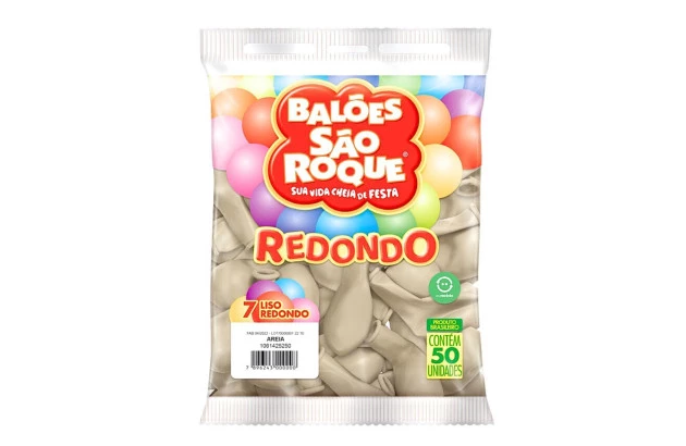 BALÃO LISO 7 POLEGADAS REDONDO AREIA 50 UNDS SÃO ROQUE