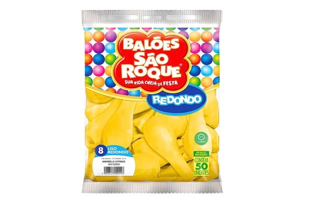 BALÃO LISO 8 POLEGADAS REDONDO AMARELO CITRINO 50 UNDS SÃO ROQUE