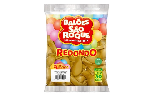 BALÃO LISO 7 POLEGADAS REDONDO AMARELO OCRE 50 UNDS SÃO ROQUE