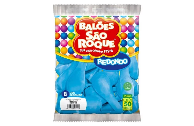 BALÃO LISO 8 POLEGADAS REDONDO AZUL BABY 50 UNDS SÃO ROQUE