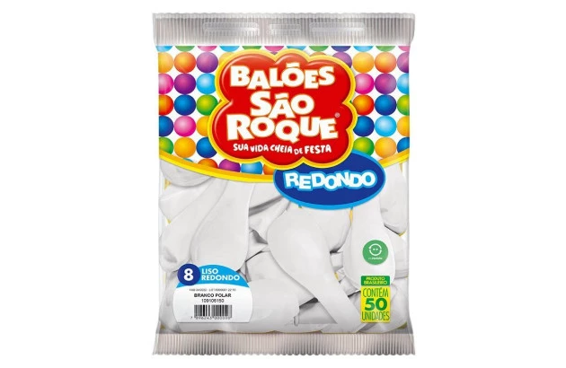 BALÃO LISO 8 POLEGADAS REDONDO BRANCO POLAR 50 UNDS SÃO ROQUE