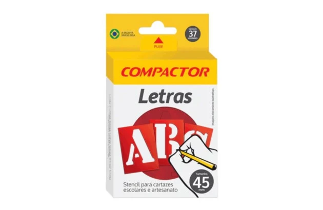 STENCIL LETRAS E NÚMEROS VAZADAS ABC 45MM PARA CARTAZES E ARTESANATO – COMPACTOR