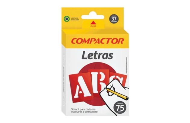STENCIL LETRAS E NÚMEROS VAZADAS ABC 75 MM PARA CARTAZES E ARTESANATO – COMPACTOR