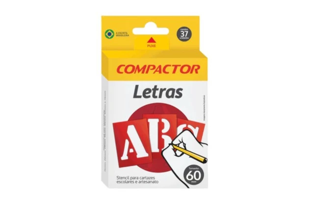 STENCIL LETRAS E NÚMEROS VAZADAS ABC 60MM PARA CARTAZES E ARTESANATO - COMPACTOR