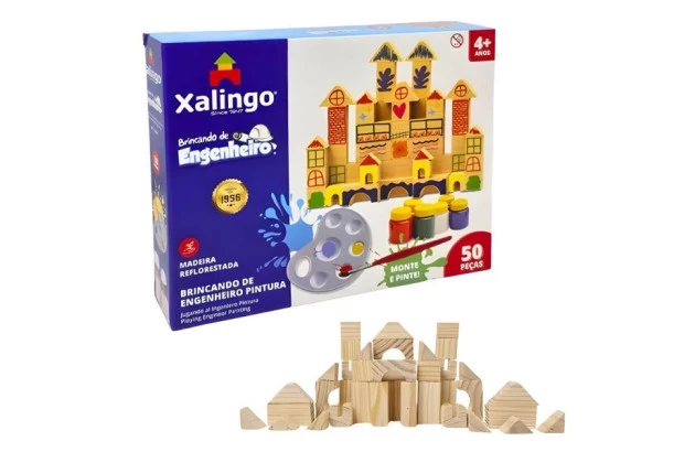 BRINQUEDO EDUCATIVO BRINCANDO DE ENGENHEIRO PINTURA 50 PEÇAS XALINGO