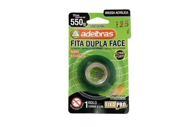 FITA DUPLA FACE MASSA ADESIVA FIXA PRO 12X2 ADELBRAS