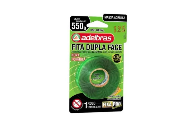 FITA DUPLA FACE MASSA ADESIVA ACRILICA 12X2 FIXA PRO 200 ADELBRAS
